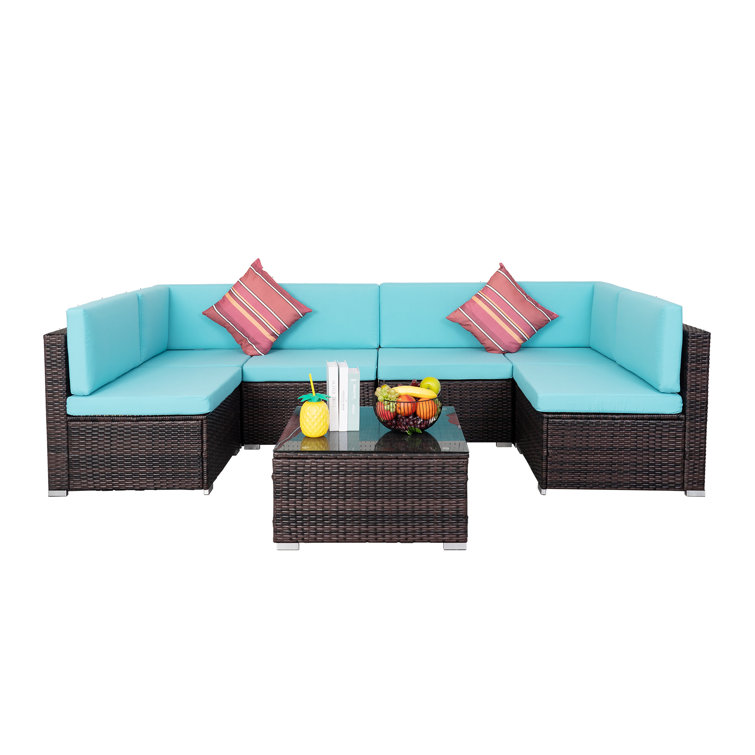 Latitude Run® 7 Piece Rattan Sectional Seating Group with Cushions